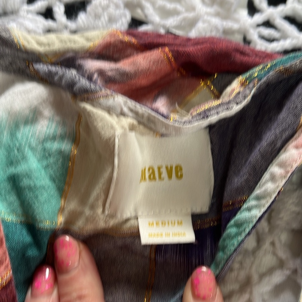 Anthropologie MAEVE Metallic cotton A-line swing Plaid Dress M - Picture 5 of 12